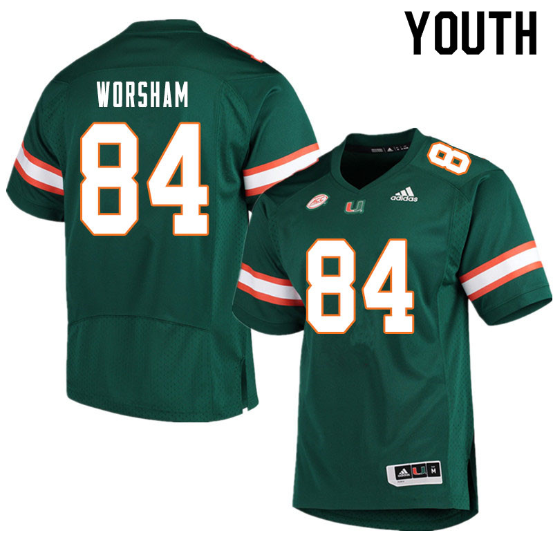 Youth #84 Dazalin Worsham Miami Hurricanes College Football Jerseys Sale-Green
